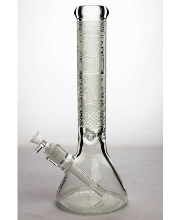 Sandblasted 13.5" 9mm thick Glass Beaker Bong (Snake & Skull Design)