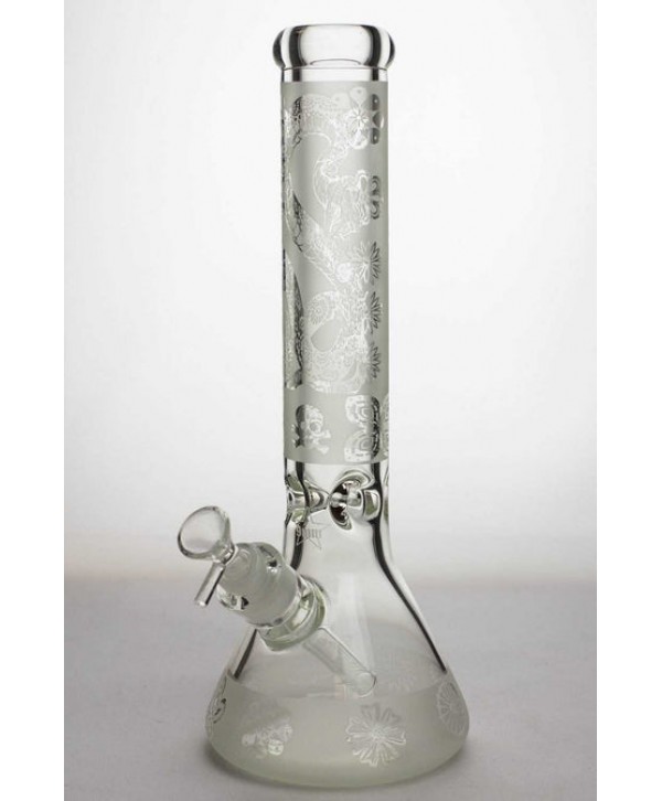 Sandblasted 13.5" 9mm thick Glass Beaker Bong (Snake & Skull Design)