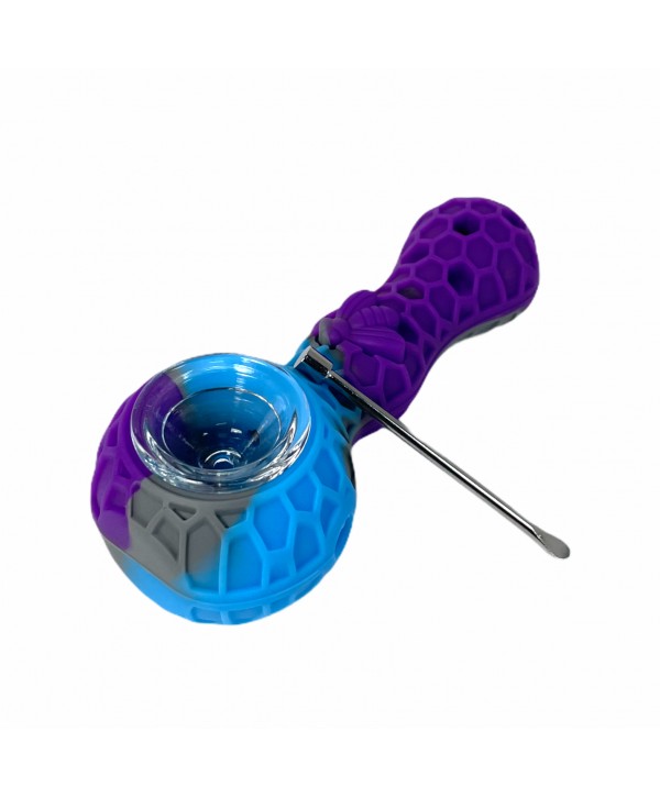 Honey Bee 4" Silicone Hand Pipe with Glass Bowl and Tool